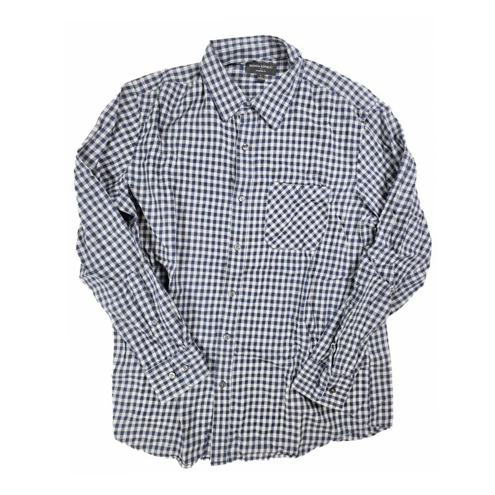 Banana Republic Standard Fit Blue Gingham Chest Pocket L/S‎ Shirt Men's Size L